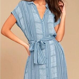 Lush Blue Striped Button-Front Maxi Dress